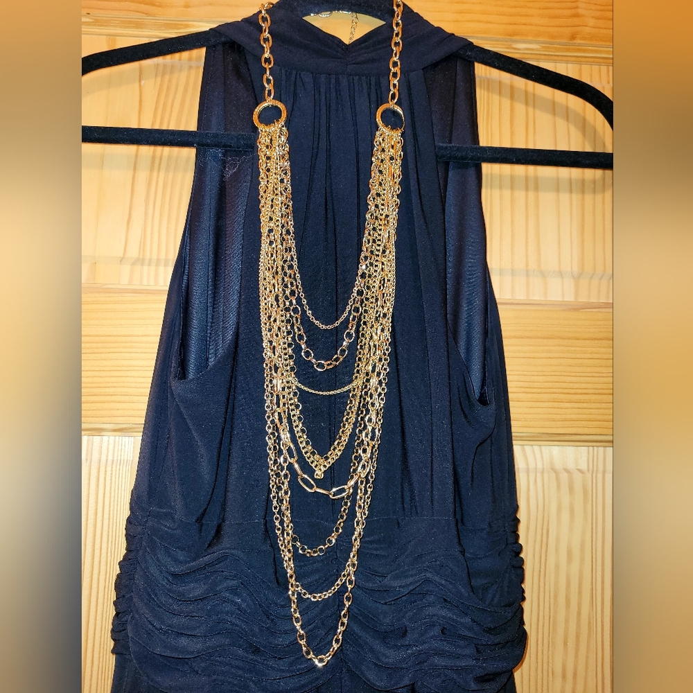 Multi-strand Chain Statement Necklace Gold-tone links Fashion Jewelry apprx 21"